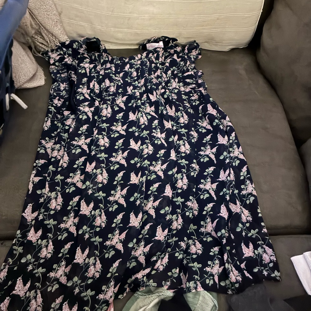 Pink Lily Floral Tank Top - Navy and Pink